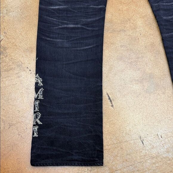 AMIRI Dark Straight Jeans with Embroidered Detail - Picture 9 of 12